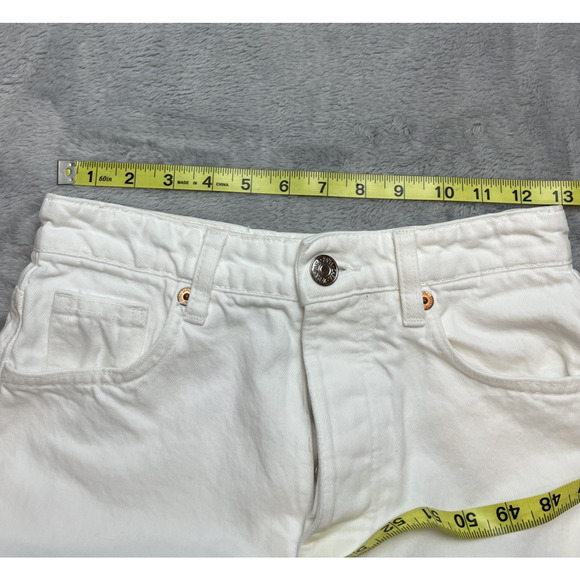 Zara High Waist Wide Leg Jeans Womens 2 White 100% Cotton Crop Buttonfly Coastal - Picture 6 of 9